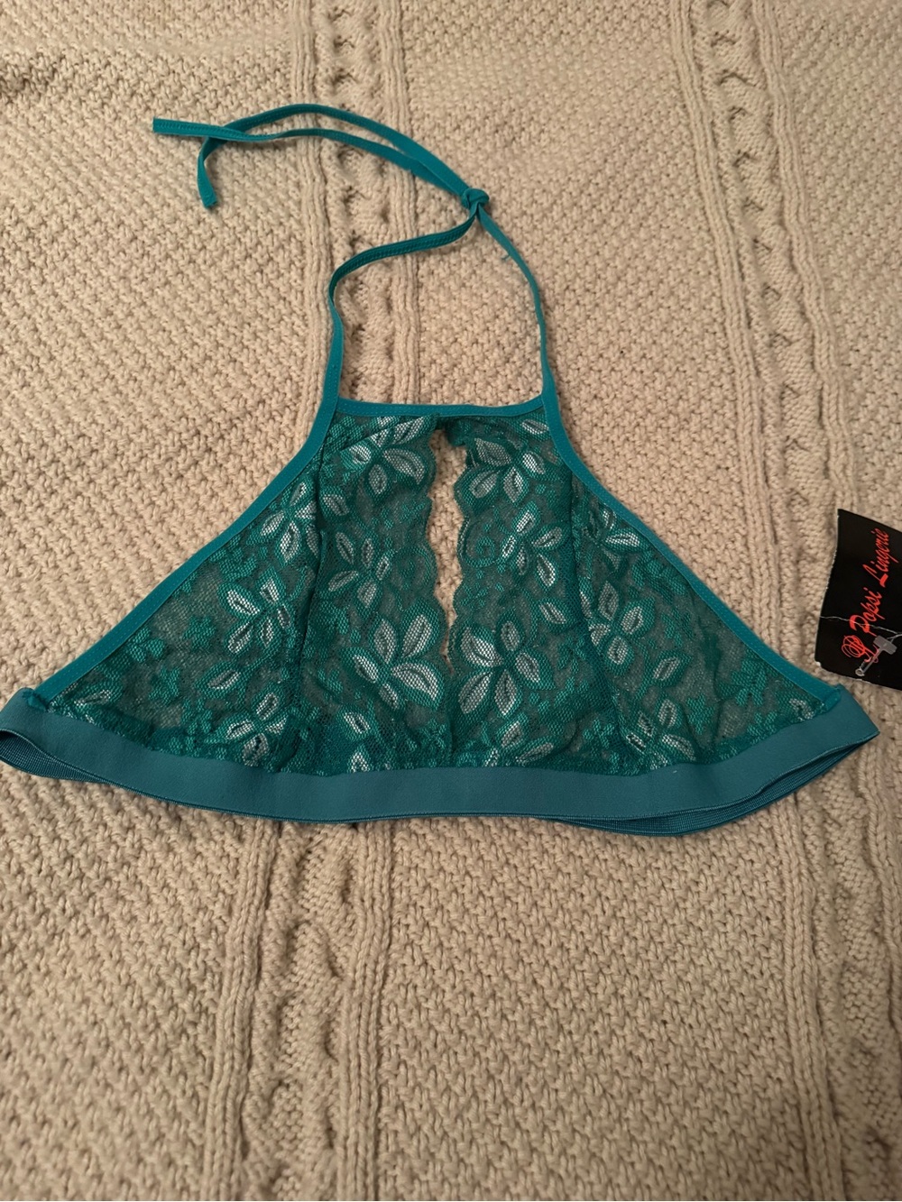 Sheer Teal Lace Halter Bralette - Women Intimates & Sleepwear